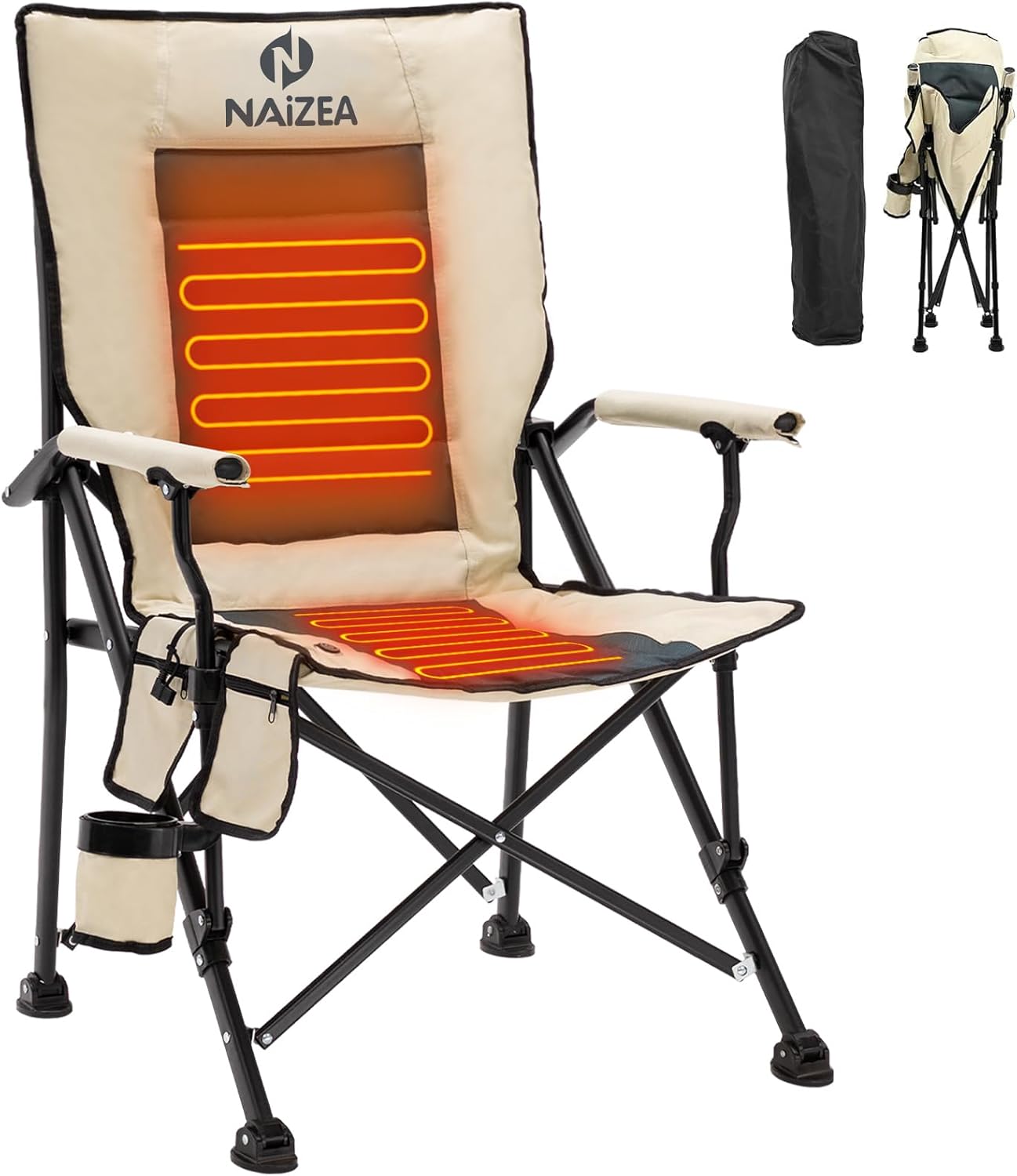 NAIZEA Heated Camping Chair, Oversized Portable Camping Chairs Heated Chair Padded Camp Chair, Outdoor Folding Chairs Sports Chair Outdoor Chair Lawn Chairs Beach Chair