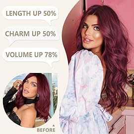 ALXNAN Clip in Long Wavy Synthetic Hair Extension 24 Inch Burgundy 4PCS Thick Hairpieces Fiber Double Weft Hair for Women