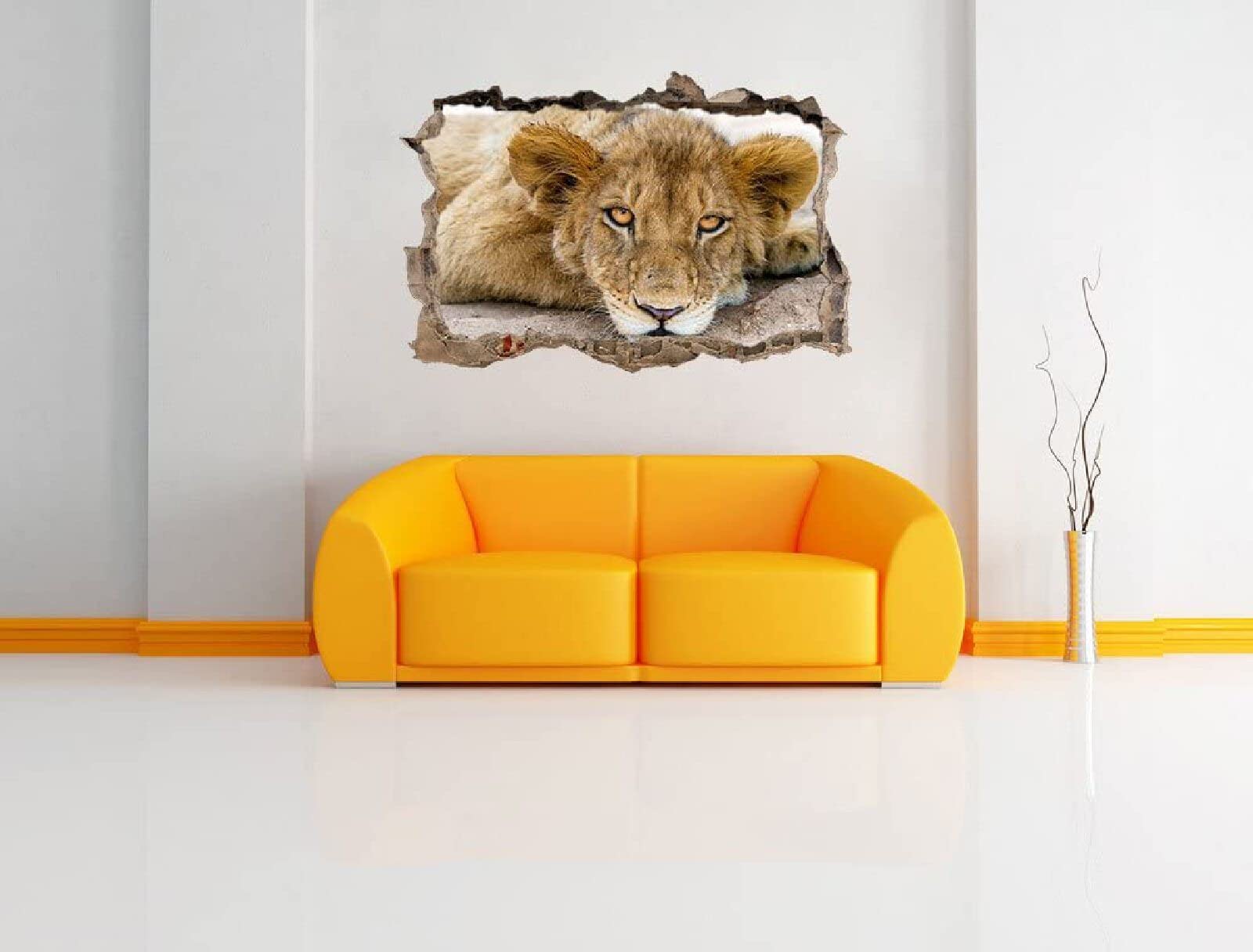 Sztuka ścienna naklejki 3D lew specjalny efekt widok na zewnątrz pęknięta ściana dekoracyjne usuwalne winylowe naklejki ścienne do salonu, sypialni mural 75 x 113 cm