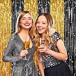 2 Pack Black Gold Metallic Tinsel Foil Fringe Curtains, Door Streamers Photo Booth Backdrop for Birthday Party, Tinsel Curtain Backdrop for Baby Shower Bachelorette Christmas Party Decorations - Image 5