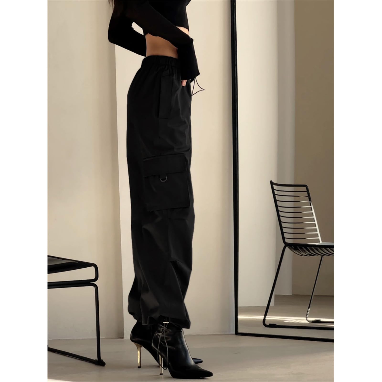 Cargohose für Damen, leger, elastischer Bund, lockere Baggy-Hose, Mädchen, Raffung, Beine, Streetwear, lange Hose