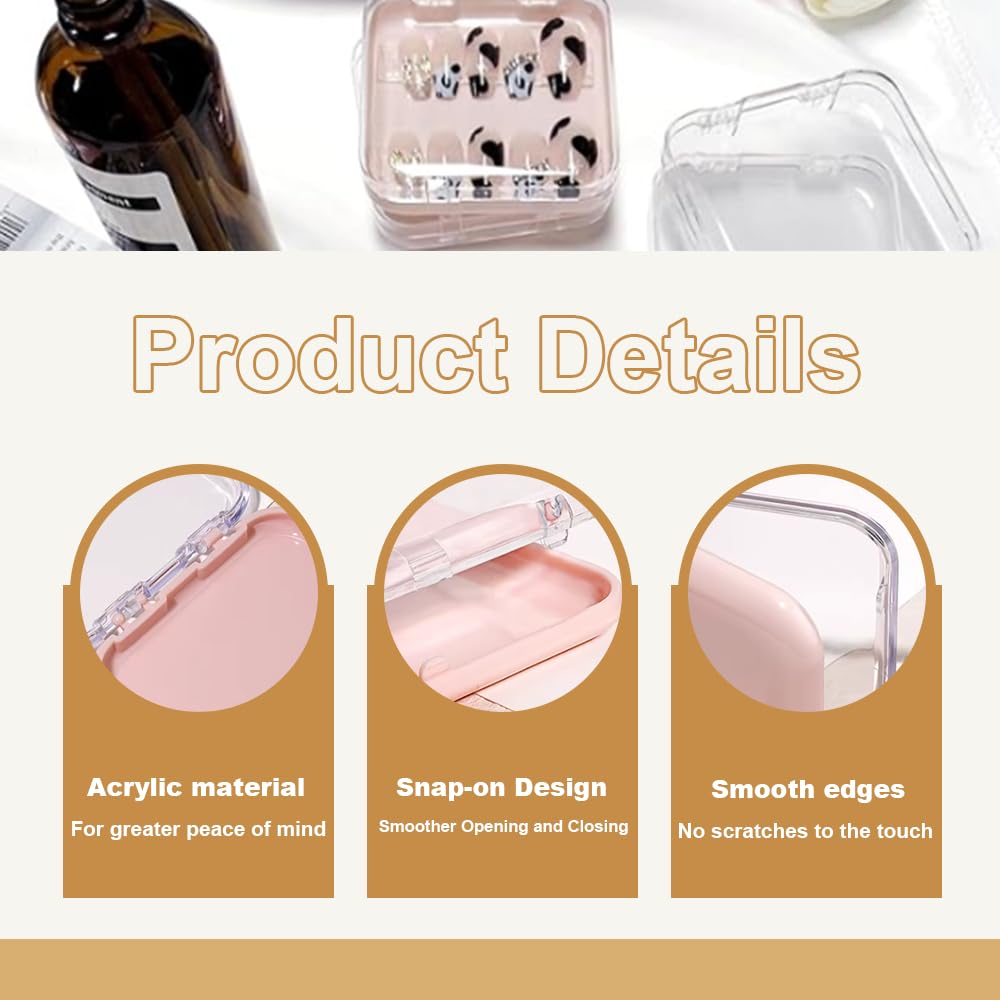 12 pièces Boîtes de Rangement pour Ongles (6.5 x 6.5 x 0.8CM), d'Emballage Press on Nails Support Présentoir Presser Ongle, Comprenant 12 Boîtes d'Emballage + 60 Ruban Adhésif Double Face