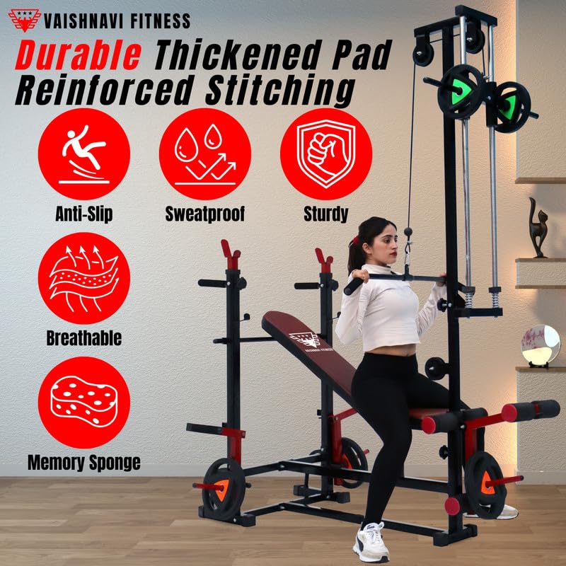Image of 20-in-1 Home Gym Bench for Multipurpose with 100kg PVC Weight Dumbbell Plates, Full-Body Workout Station with Preacher Curl, Lat Pull, Leg Extension & More.