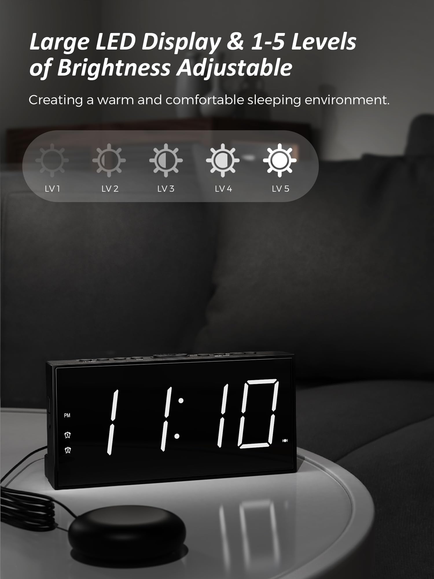 Sveglia A Vibrazione Per Non Udenti, Con Problemi Di Udito, Che Dormono Pesantemente, Vecchio, Sveglia Digitale, Doppio Allarme, Porta Usb, Ampio Display Luminoso, Snooze/Posticipa, 12/24 Ore Dst