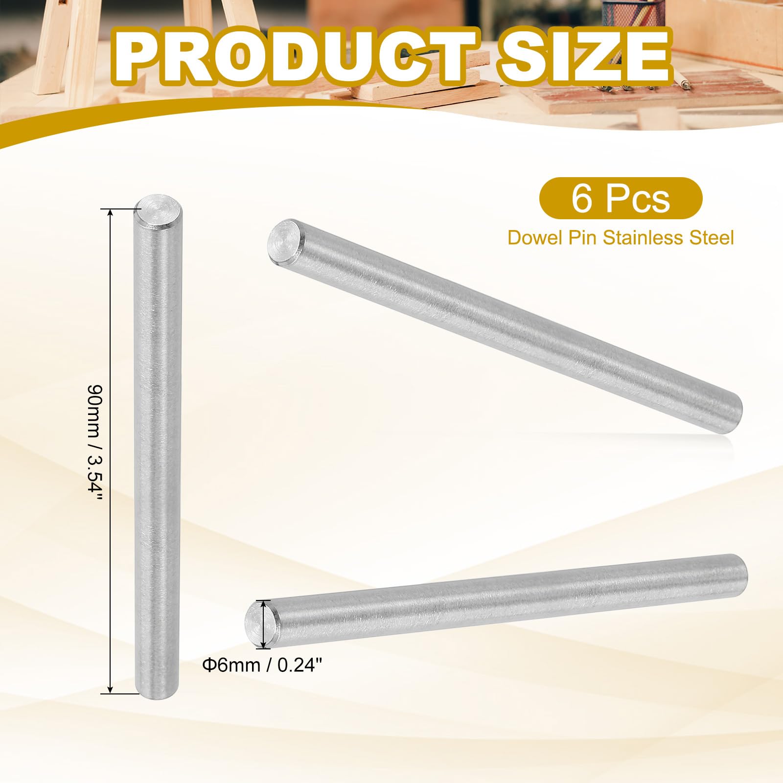 PATIKIL 6mm x 90mm Dowel Pin Stainless Steel - Image 2