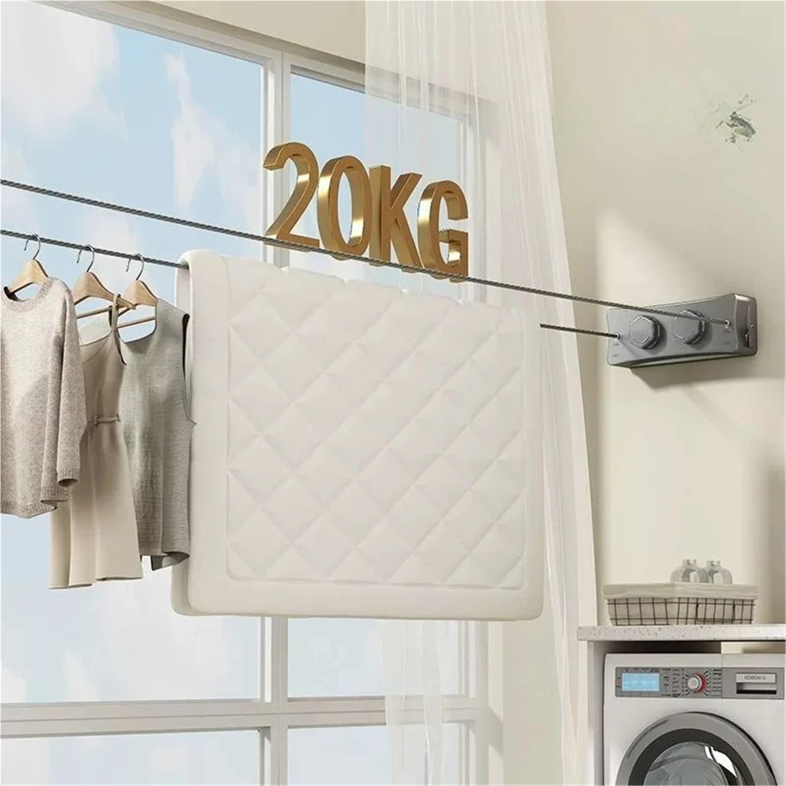 Wäscheleine, 5,1 m, Balkon, unsichtbare Schrumpfung, for den Innenbereich, Badezimmer, Wäscheständer, for Außenbereich, einziehbar für Wäsche