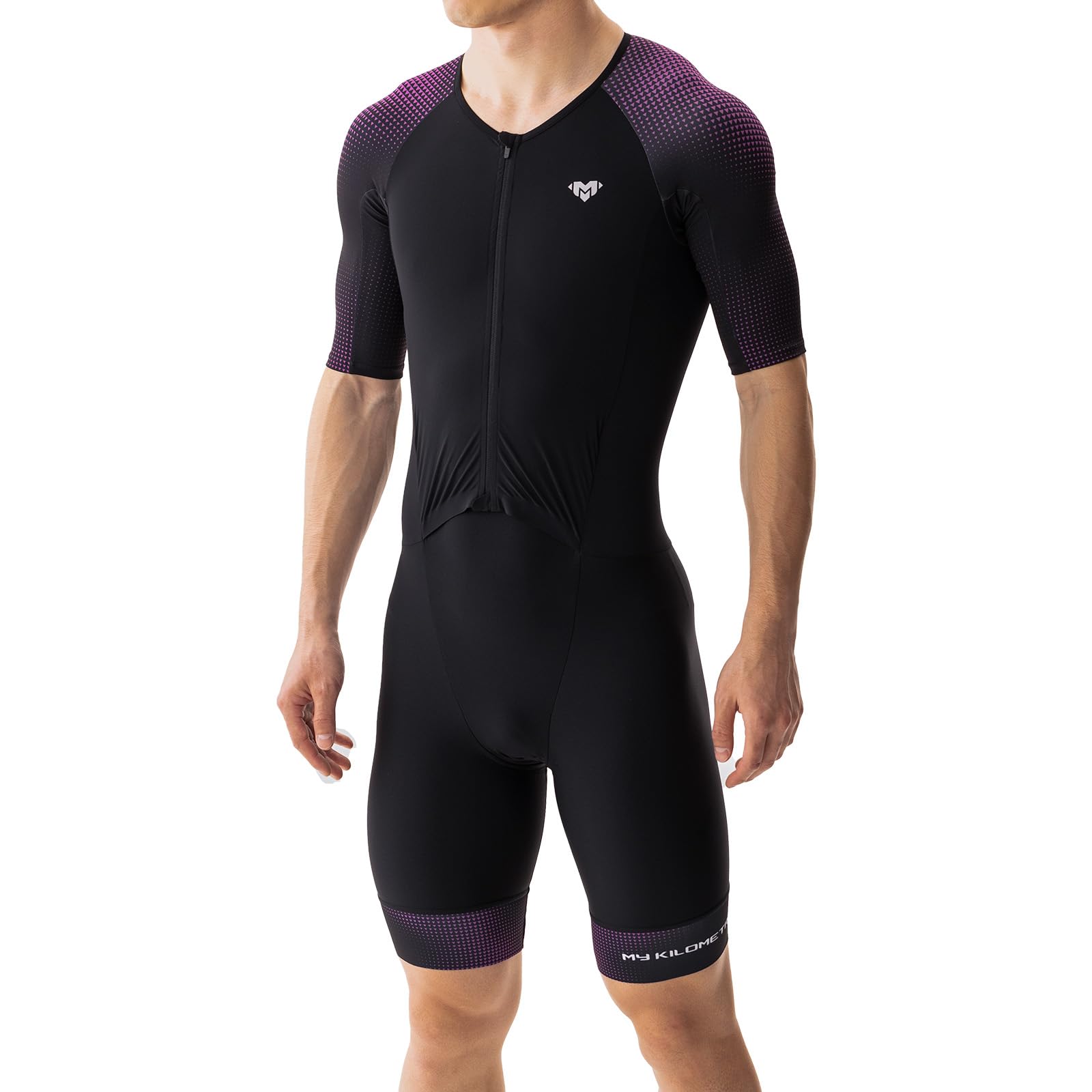 MY KILOMETRE Traje de Triatlón para Hombre Manga Corta – Trisuit Transpirable y de Secado Rápido con Bolsillo Trasero