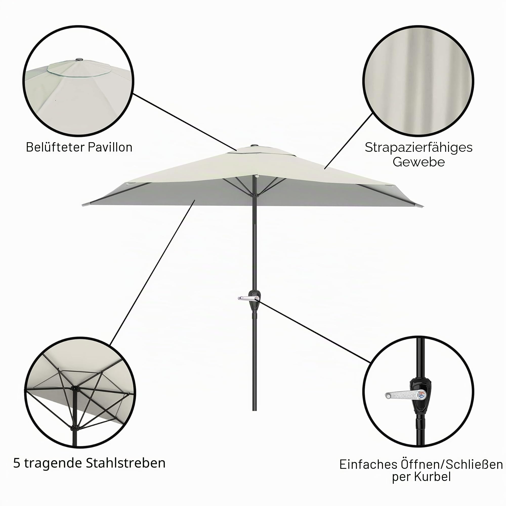 Pure Garden 9 Fuß halber Terrassenschirm - Easy Crank Halbkreis Öffnung Schattenüberdachung - Für Wand, Veranda oder Balkon Möbel (hellbraun)