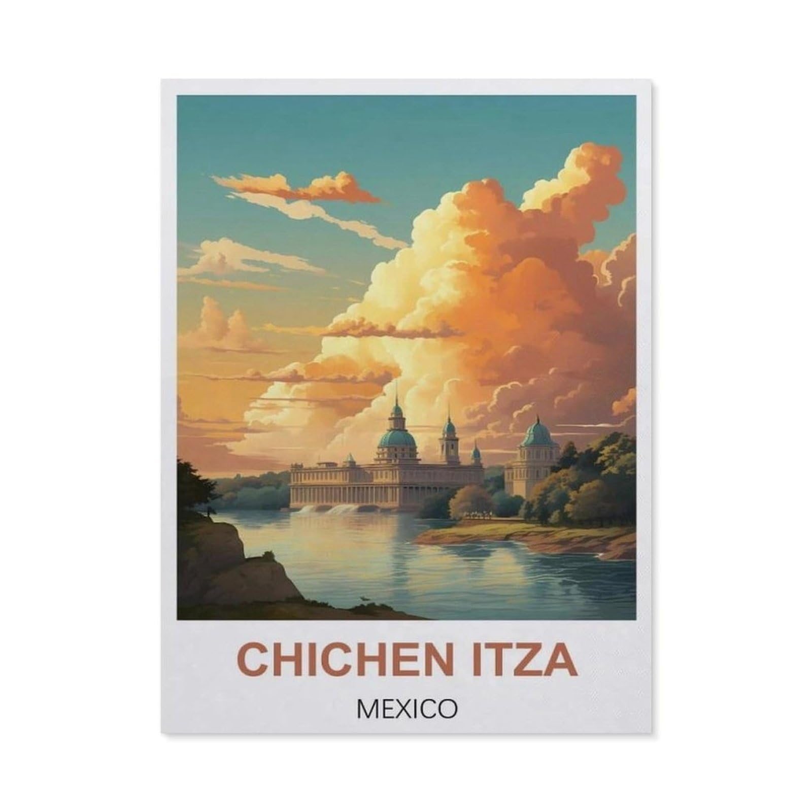 BEAYODKP Chichen Itza Mexico Vintage Travel Posters，5D DIY Diamond Painting Full Round Drill Diamond Embroidery Cross Stitch Rhinestone Mosaic Paintings Art（50 x 60 cm/19.68 x 23.62 inches）-BX82