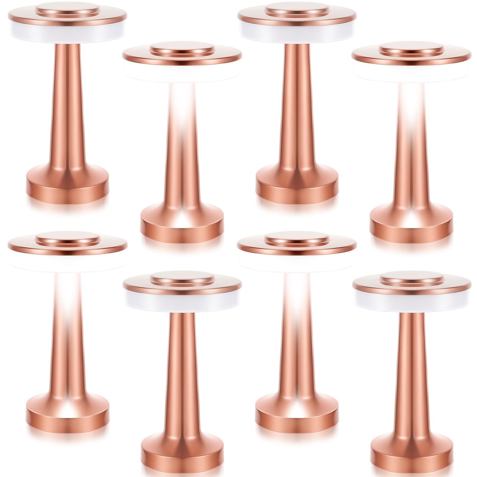 VIHOSE Set of 8 LED Portable Cordless Table Lamp with Touch Sensor 3 Color Stepless Dimming Rechargeable Battery up to 15 Hours Cordless Lamp Table Light Wireless Lamp for Nursery(Rose Gold)