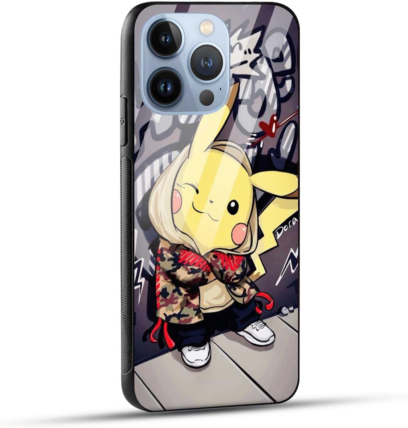 NDCOM for iPhone 13 Pro Max Back Cover Cartoon Graffiti Printed Glass Case