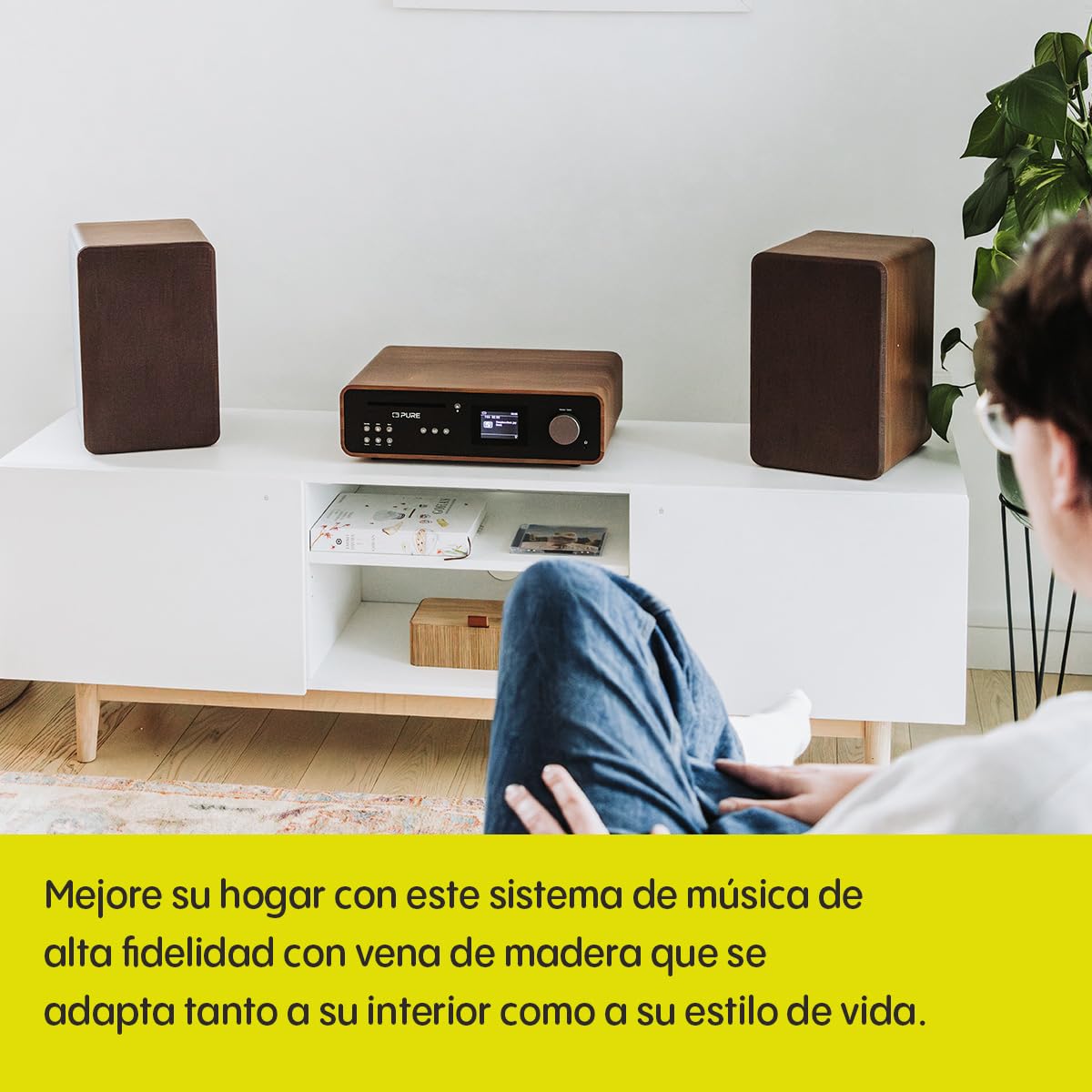 Pure Sistema de música HiFi estéreo clásico - Radio Internet, Dab+/FM, Bluetooth 5.2, Reproductor de CD, USB, Spotify Connect, AUX, Entrada óptica, Sonido Estéreo 100W - Coffee Black/Walnut