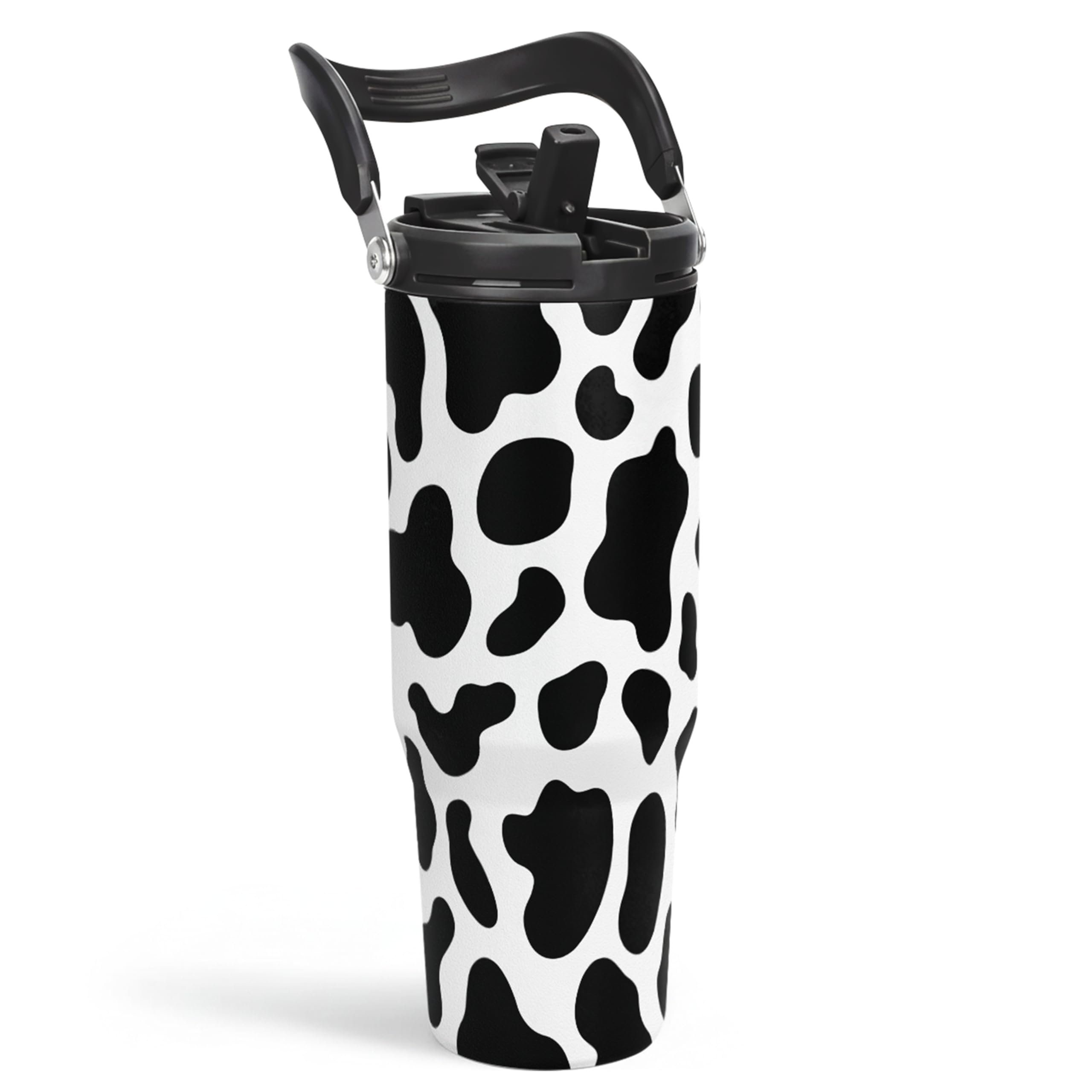 Cow Print Tumbler with Handle, 30oz Flip Straw Stainless Steel Tumblers Coffee Travel Cup, Cowgirl Tumbler Gifts for Women Girls for Birthday