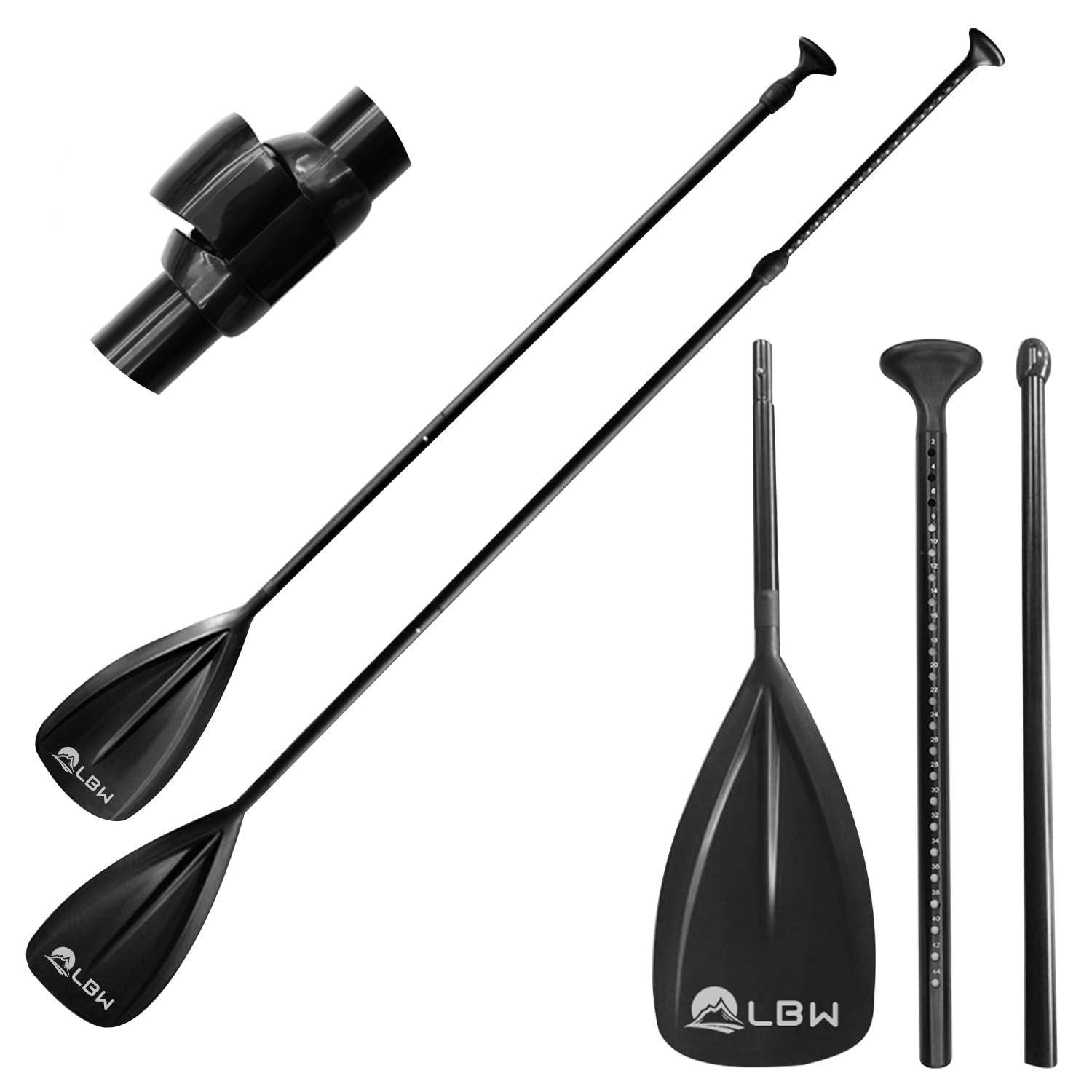 LBW Stand Up Paddle Board Paddle - 3 Pieces SUP Paddle Board Accessories, Floating Lightweight Aluminum Alloy Shaft, Adjustable Double Holes Lock SUP Paddle, Black 1Pcs