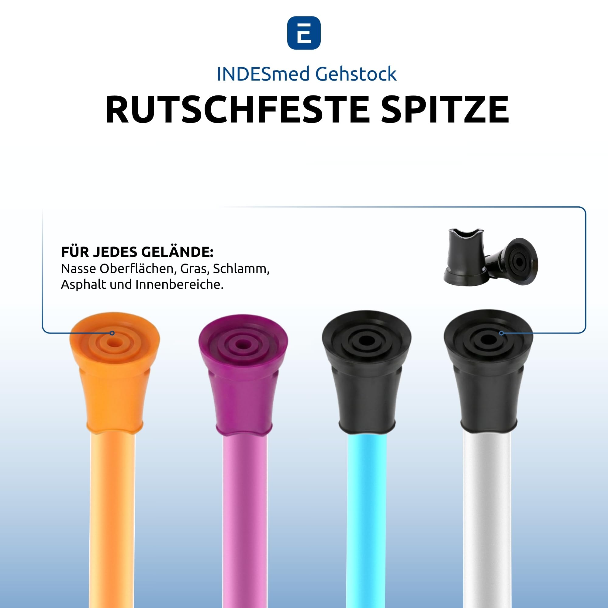 INDESmed Gehstock aus Luftfahrt-Aluminium | Leicht, ergonomisch & höhenverstellbar | Gehstock Damen & Herren – Für Alltag, Reha & Spaziergang – Elegante Gehhilfe - Grau, L