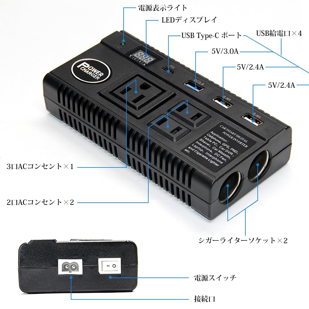 Amazon.co.jp: インバーター 24V 12V カーインバーター 120W