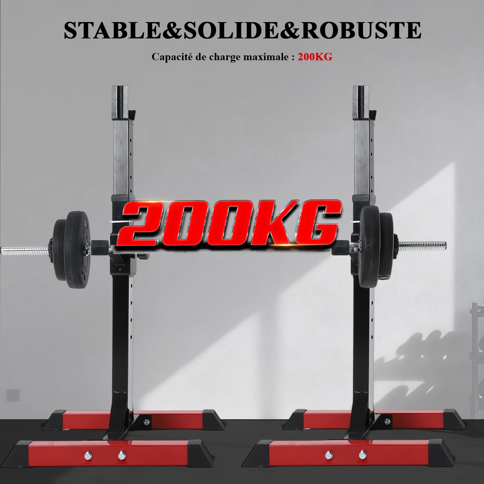 ISE Rack Musculation Multifonction, Squat Rack Adjustable, Rack Squat, Chandelle Musculation 16 Position Hauteur Réglable, Avec Support Barre Super Stabilité, Fitness à Domicile, Capacité Elevée 200KG