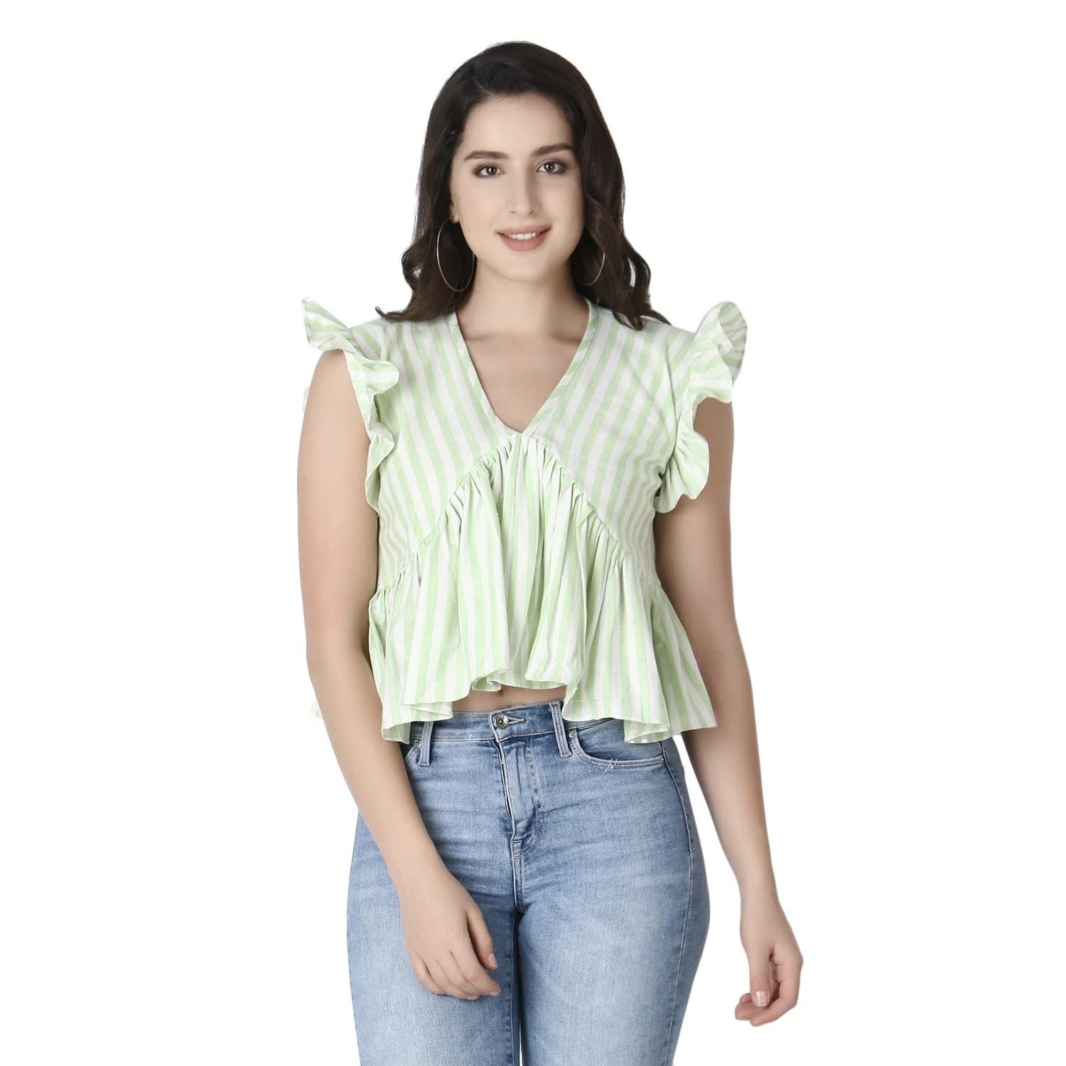 OM SAI LATEST CREATIONWomen's Casual Top Striped Print Top Basic Summer Women Tops