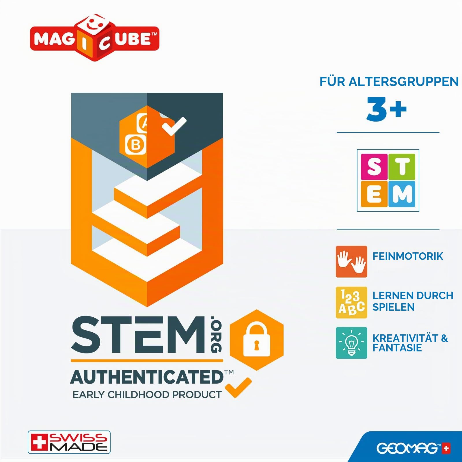 Geomag, Magicube Word Building Clips 79-teilige Magnetisches Spielzeug für Kinder, Geschenk für Jungen und Mädchen im Alter von 1 2 3 4 5 6 Jahren, Montessori-Spielzeug, magnetische Konstruktionen