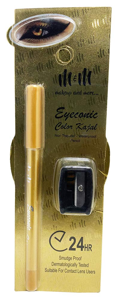 Makeup & More Kajal, Gold, Lasts 24 hours, Waterproof, Smudge Proof, Soft And Smooth Application, 1.5g 3