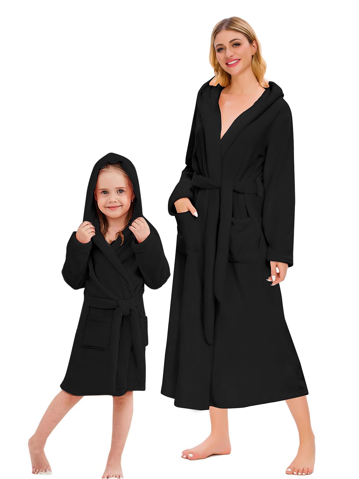 Umeyda Girls & Women Fleece Hooded Robes, Soft Fuzzy Bathrobe Warm Plush Fluffy Bath Robe for Kids Womens