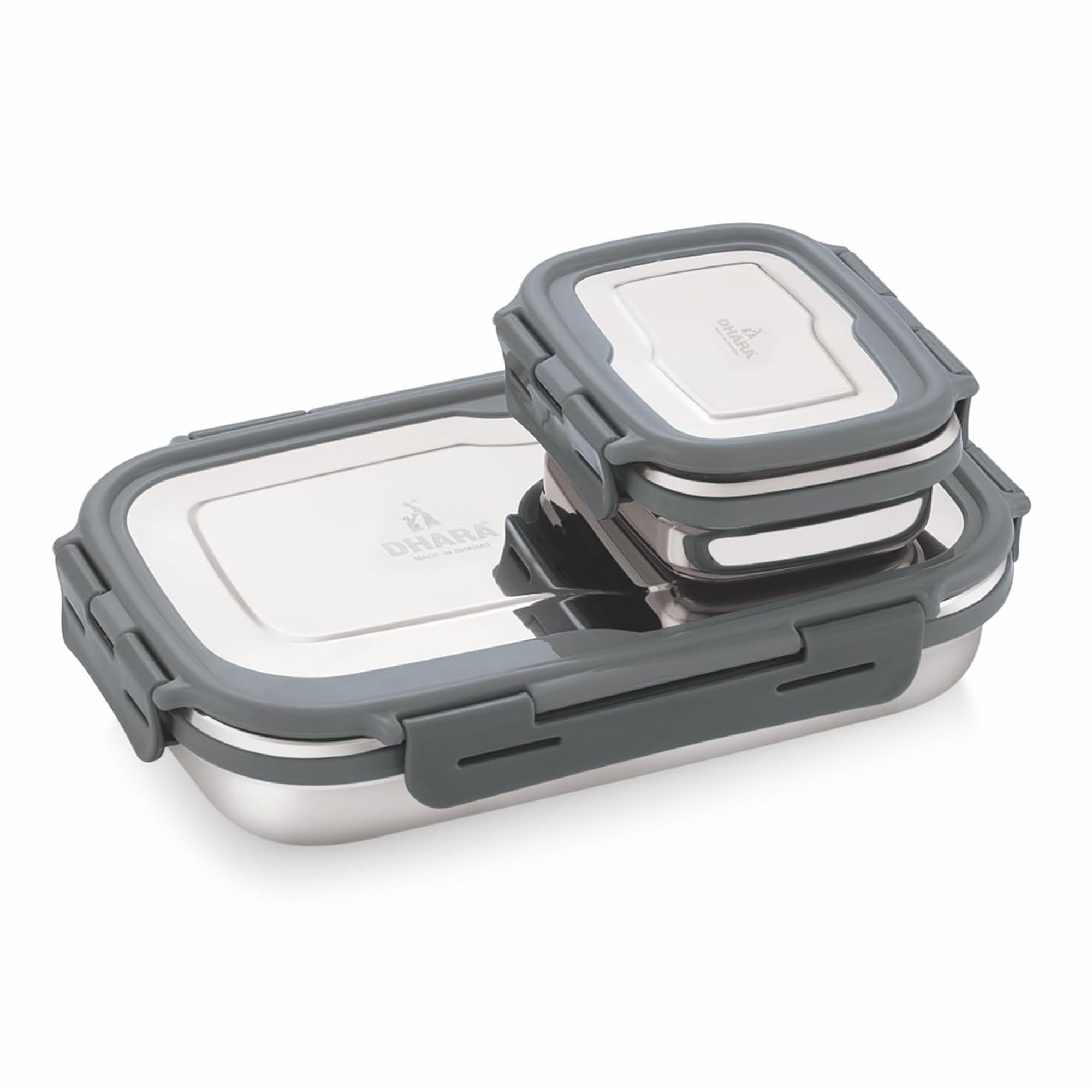 Blaze Lunch Box 1100 ml Grey | Airtight Leak Proof Rust Proof Hot Lunch Box | Four Side Airtight Lock Steel Lunch Box Container for Office, School and Travelling