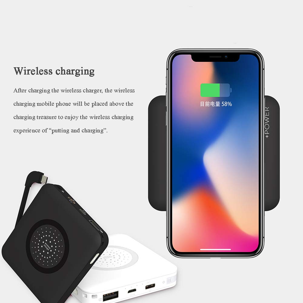 Cargador Móvil Portátil Batería Externa 7200mAh Cargador Inalámbrico Rápido Power Bank con 3 Puertos y Entrada Doble Portátil Wireless Charger Compatible con Carga inalámbrica Qi