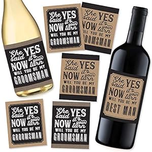 6 Will You Be My Groomsman + 1 BONUS Best Man Proposal Wine, Beer, Whiskey, Liquor Bottle Labels or Stickers Set…