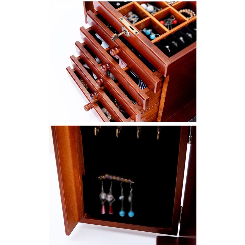 Jewelry Organizer Box Solid Wood Jewelry Box Wooden Lock Jewelry Storage Box Princess Multi Layer Large Capacity with Mirror Jewelry Box