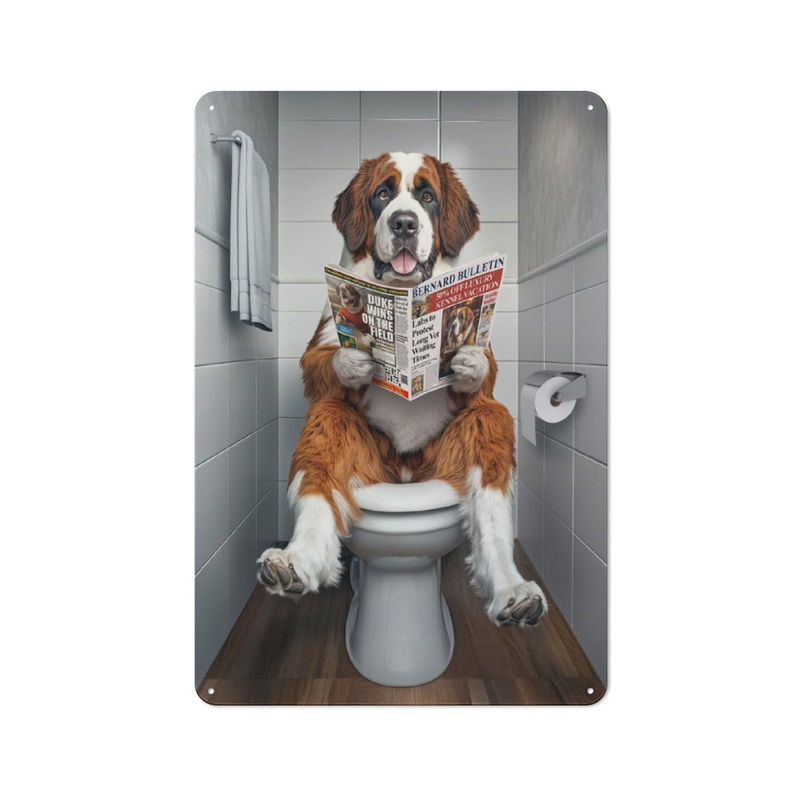 Tin Wall Plaque 30x20cm with St Bernard on The Toilet for Guest Room Or Hallway, for Updating Guest Room And Hallway after Moving