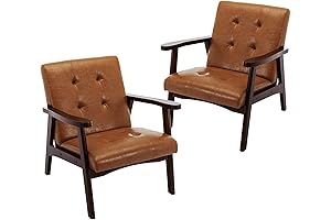 2-Piece Retro Brown Accent Chairs Set for Living Rooms by Bonzy Home
