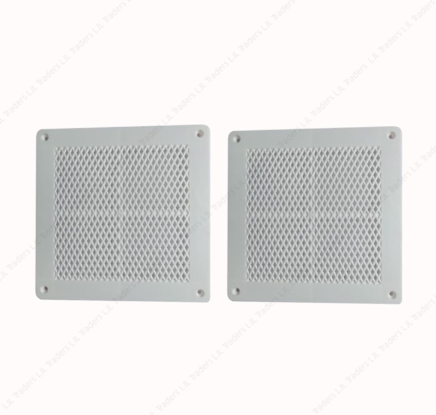 LJL Traders Wall Exhaust Fan Chimney Vent Pipe Cover Mosquito Net Dust Controller/Square Type Air Vent Grille Cover Ducting - White 7 Inch Square - 2 Piece