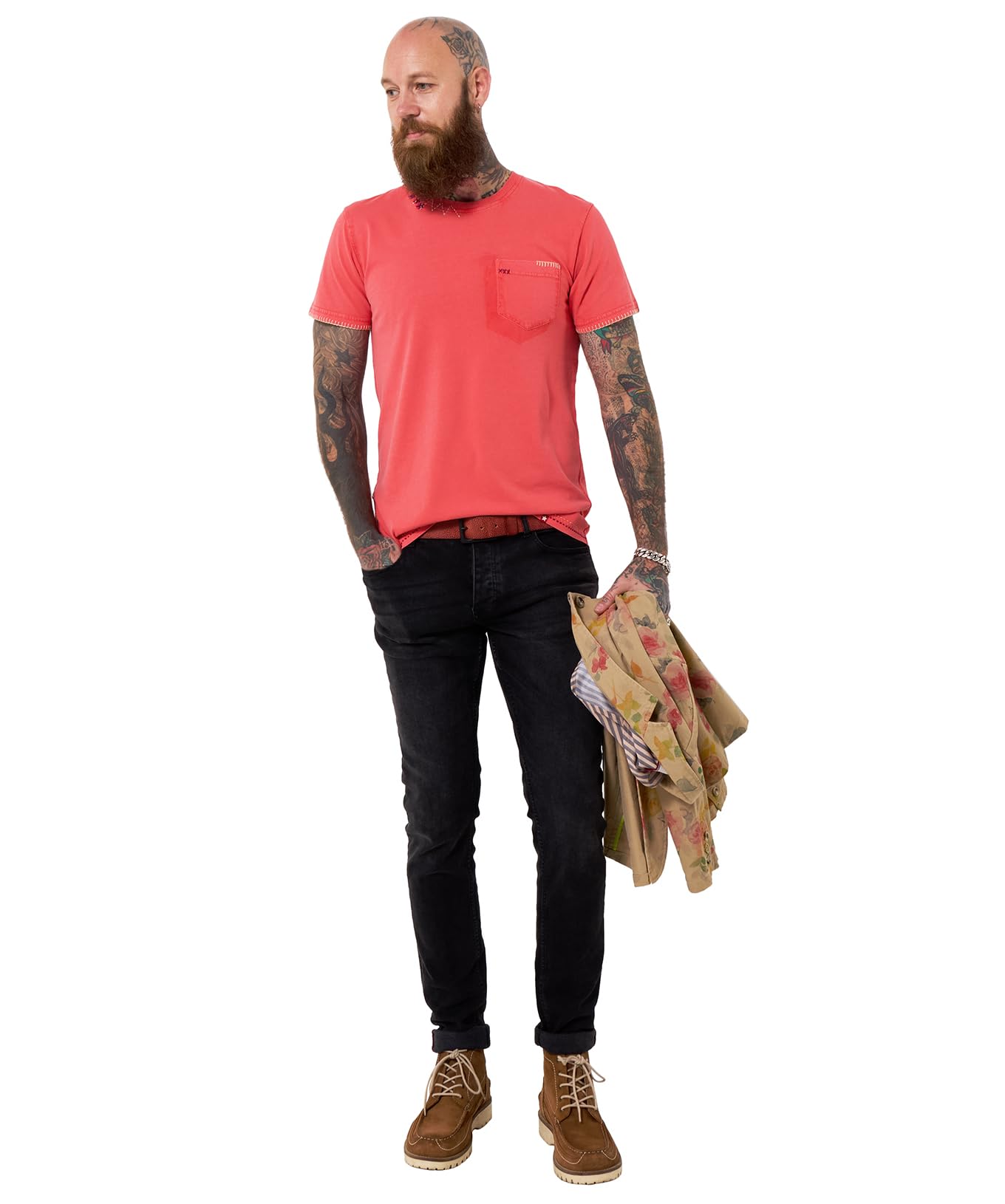 Joe Browns Men's Contrast Embroidered Crew Neck Tee, Regular, Red, UK XXL
