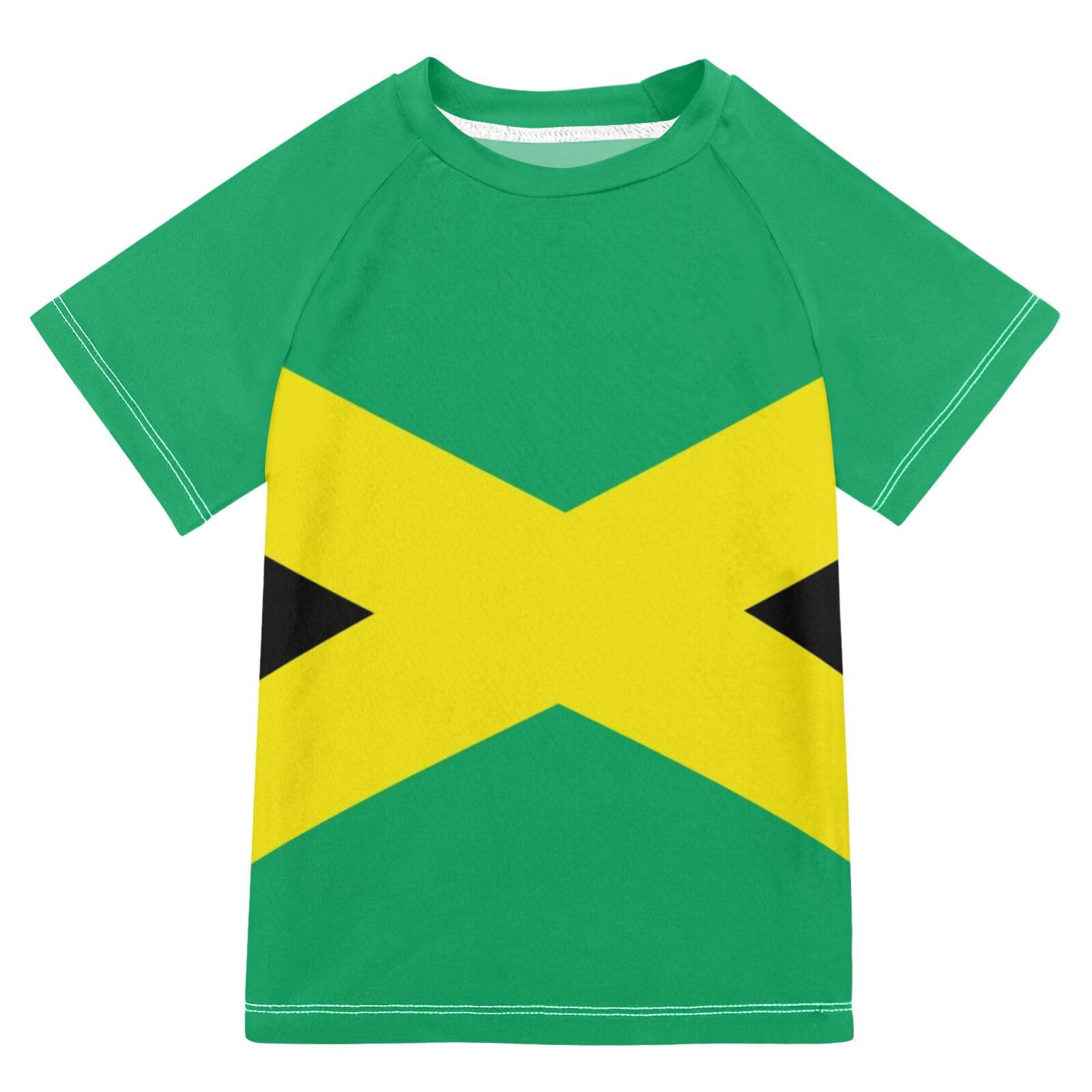 Aflyko Patriot Boys' Swim Shirt Jamaica Flag Rash Guard Beachwear Sun Protection Fishing Hiking Camping Surfing Swimming Toddler Infant Summer Daily T-Shirt, 4T Multicoloured