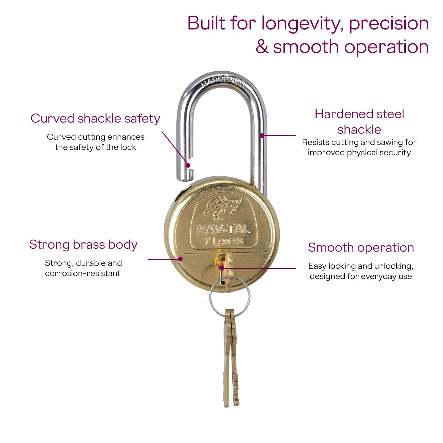 Godrej Locks Polished Finish Navtal 7 Levers 2 Key with Shut Height (Brass, 30 mm) — Amazon image 4