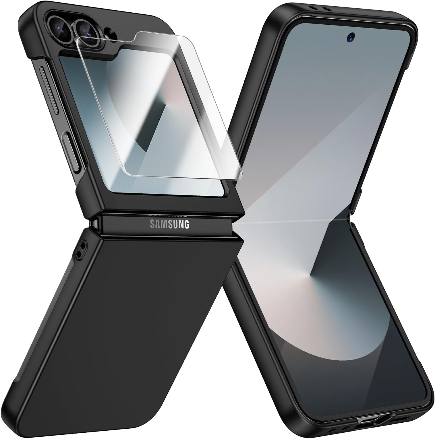 for Samsung Galaxy Z Flip 7 FE/Z Flip 6 Case Ultra Slim, Full Body Cover with Built-in Screen Protector, Thin Slim Phone Case, Lightweight Skin-Friendly, Hard PC Protective Cover (Black)