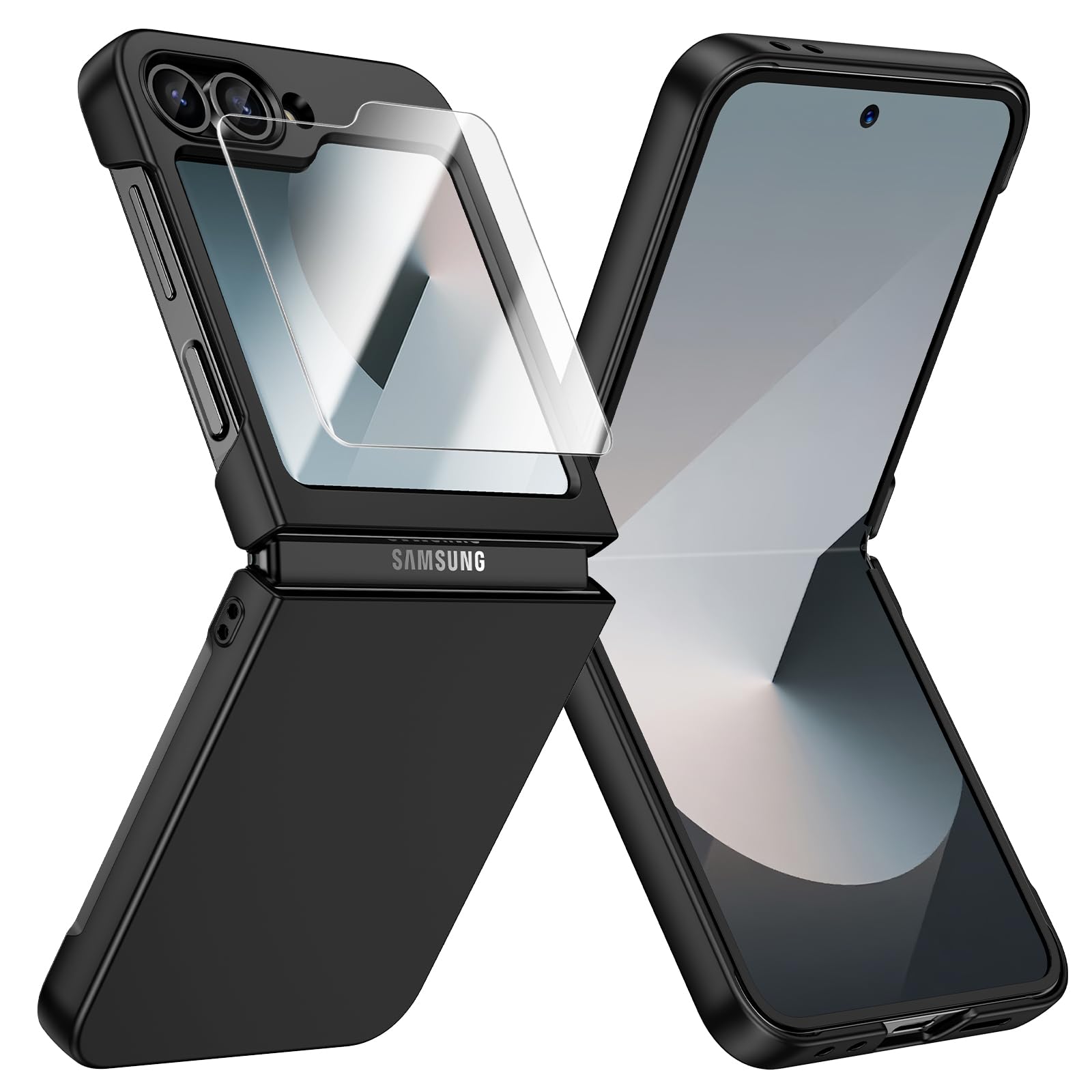 Doeshine for Samsung Galaxy Z Flip 7 FE/Z Flip 6 Case Ultra Slim, Full Body Cover with Built-in Screen Protector, Thin Slim Phone Case, Lightweight Skin-Friendly, Hard PC Protective Cover (Black)