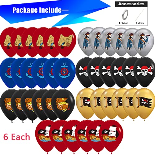 42Pcs 12Inch Pirate Balloons For Pirate Party Decorations With Skull Pirate Ship, Captain, Treasure Latex Balloons #TOP1