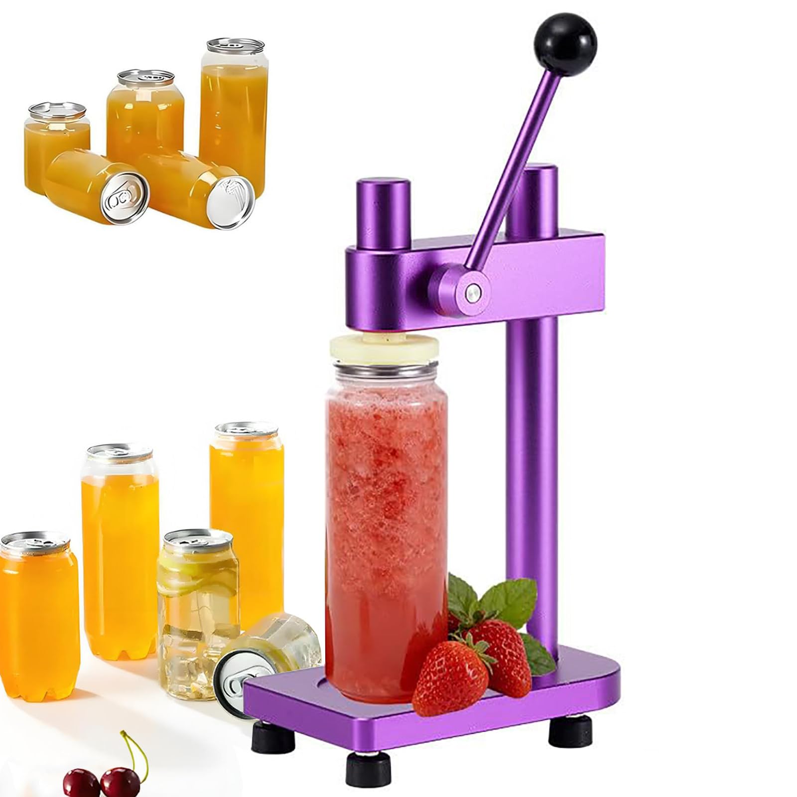 Sunbgrpye Purple Manual Can Sealer, Vacuum Can Sealer, For Cans With Diameter Of 55Mm/Height Of Less Than 6.69 Inches, Fixed Base, For Beer, Fruit Juice, Coffee, Soda