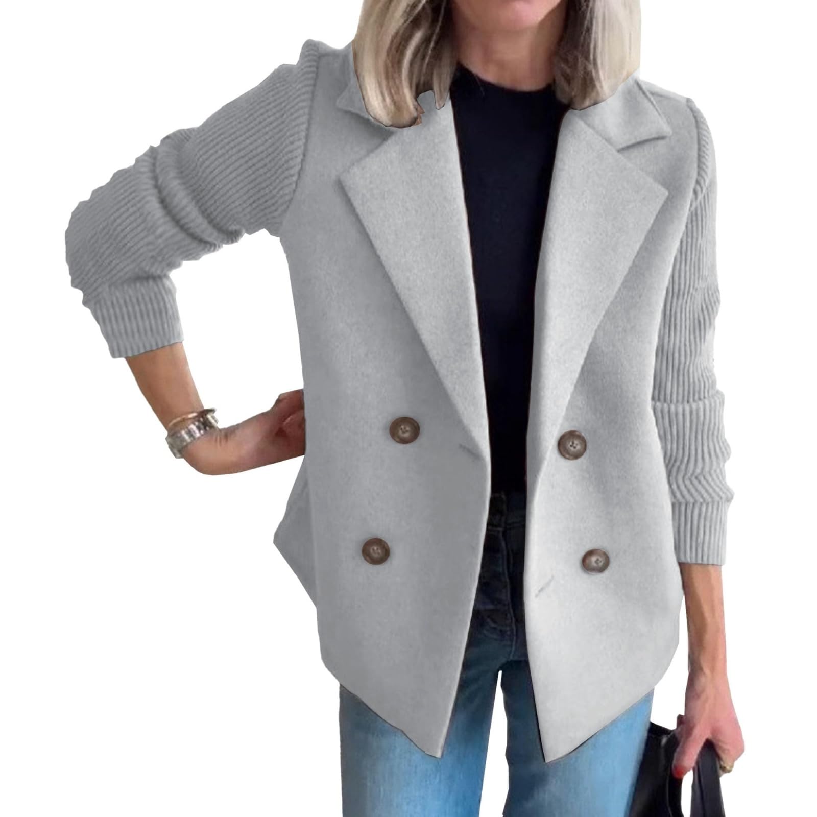 Blazer Sweater for Women Business Casual Long Sleeve Open Front Lapel Suit Jackets Patchwork Jacket Work Office Coat