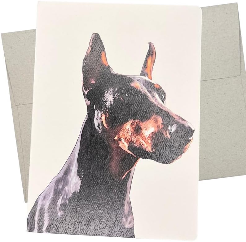Doberman - Tarjeta de felicitación con sobre (5 x 7 pulgadas y interior en blanco para todas las ocasiones), bonita tarjeta de Dobermann Pinscher