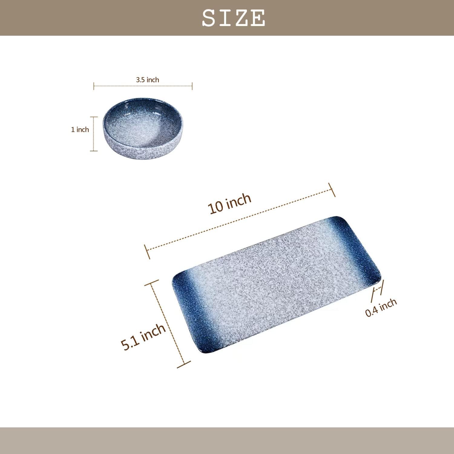 FYUEROPA 磁器寿司皿 長方形大皿 サービングトレイセット ソースディッシュ付き 2個セット