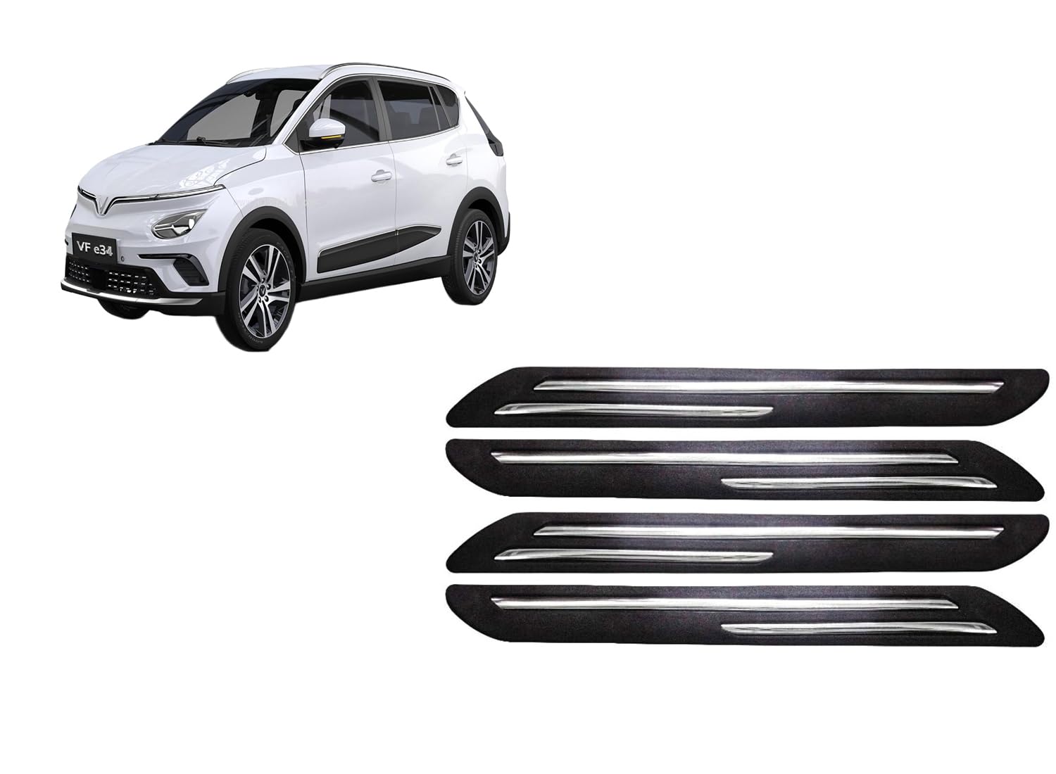 Car Accessories - Car Bumper Guard Scratch Protector Compatible with Vinfast VF e34 Accessories All - Durable & Flexible Design Crome (Set of 4 Pieces)