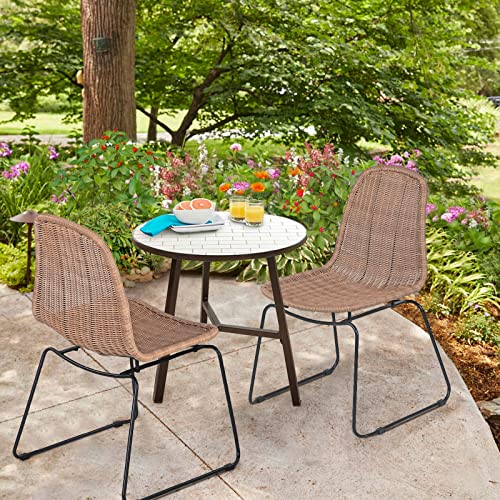 Joivi Outdoor Wicker Chairs Set Of 2, Patio Dining Rattan Armless Chairs With Curved Back For Outside Lawn, Garden, Backyard, Beige Rattan #TOP5