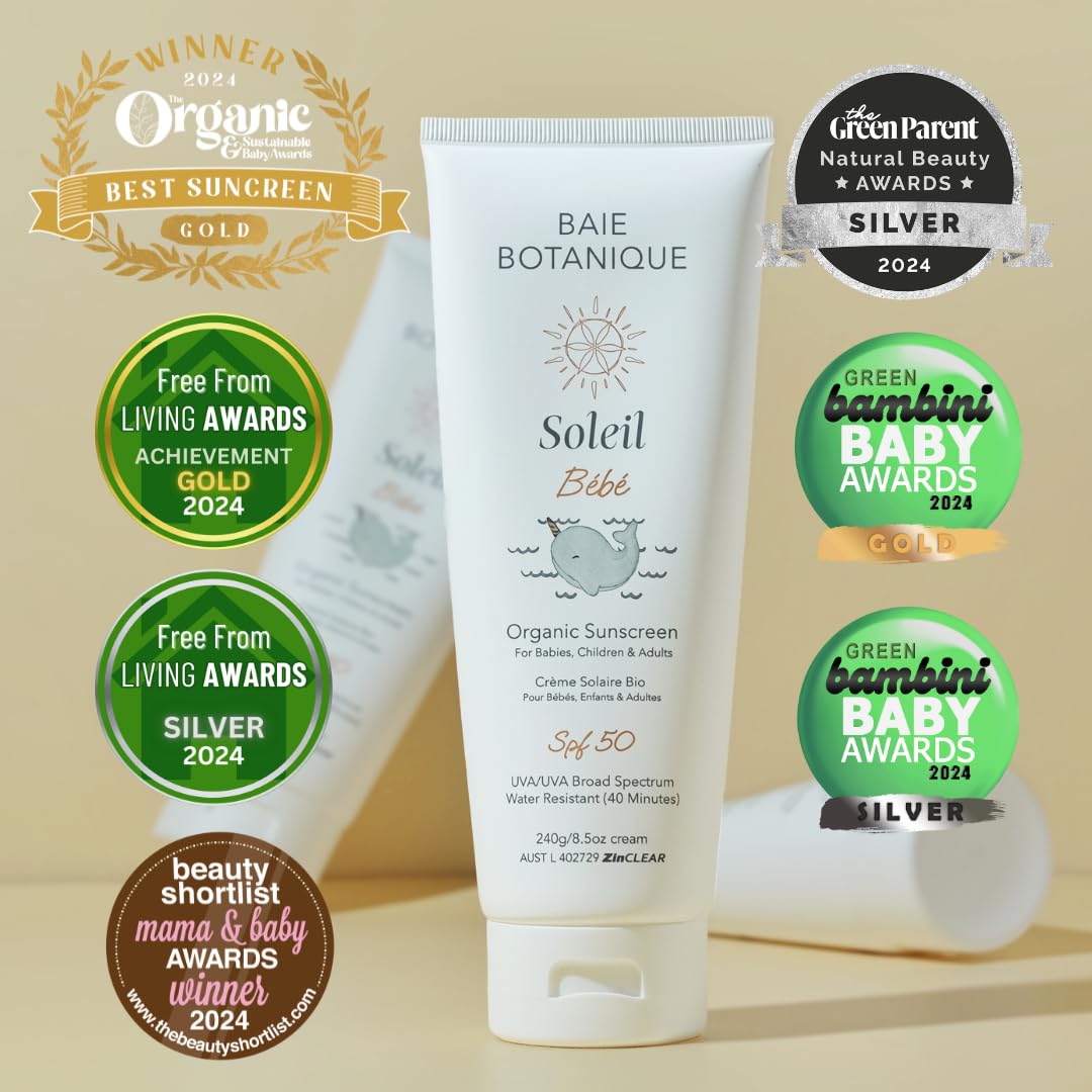 NEW, Baie Botanique Soleil Bébé, Organic Mineral Baby & Children Sunscreen SPF 50, Non-Nano Zinc Oxide, Sunflower & Jojoba - Image 2