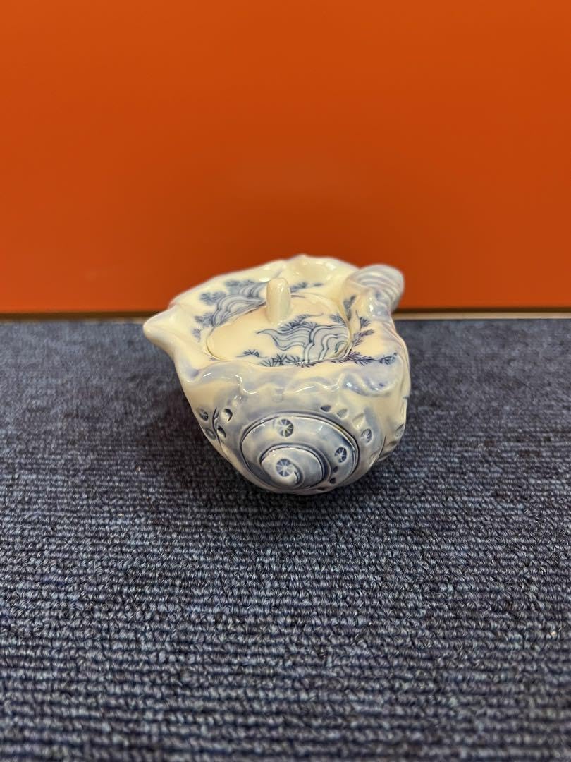 Amazon.co.jp: 1215 古伊万里(藍柿右衛門様式)染付唐子貝形蓋物