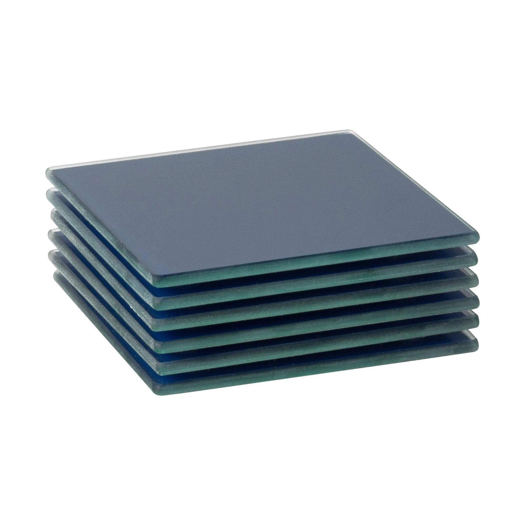 Harbour Housewares Glass Coasters - Square - 10cm - Blue - Pack of 6 - Tabletop Protection Mat Drink Coaster Decorative Dining Placemat for Cups, Mugs