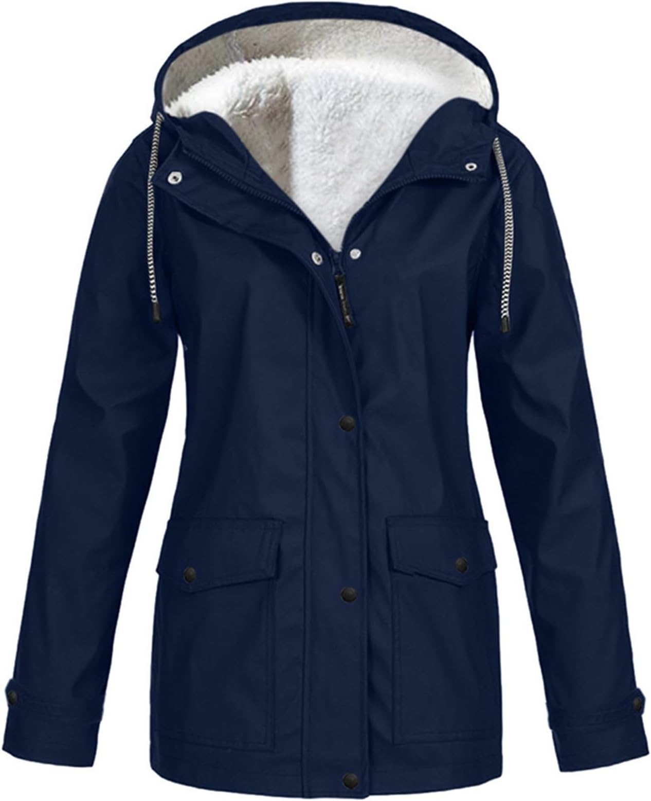 FeiliandaJJWaterproof Jackets Women Plush Thicken Jacket Plus Size Hooded Windproof Rain Jacket Outdoor Fleece Lined Cardigan Raincoat for Women Outdoor Activity Activities Camping Hiking