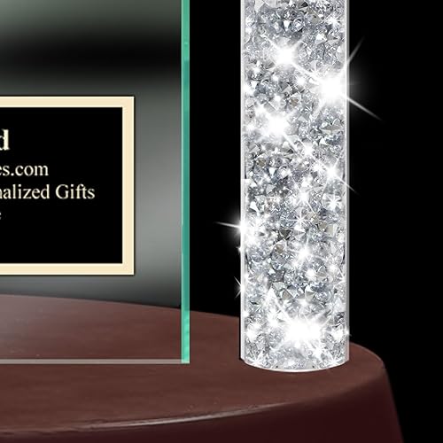 Miniatura 4 de AllGiftFrames Reloj de mesa con placa grabada negra con diamantes de oro, bisel de oro, bisel de lujo, base de madera, reloj con base de madera,