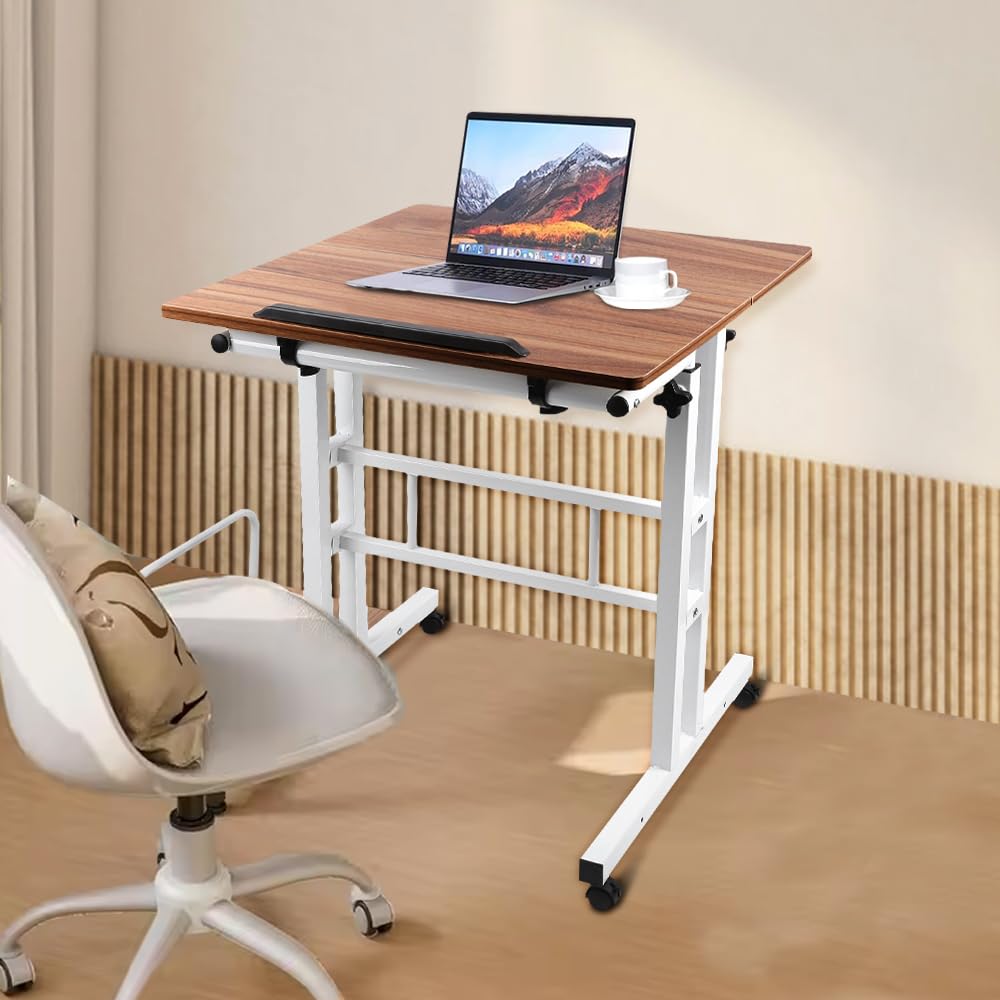 homewell Stehpult Schreibtisch mit 6 Rollen und Host-Tablett, Steh-Sitz Bürotisch, Tisch Computertisch Höhenverstellbar, PC Tisch Klein für Home Office, (60+22) x 60cm